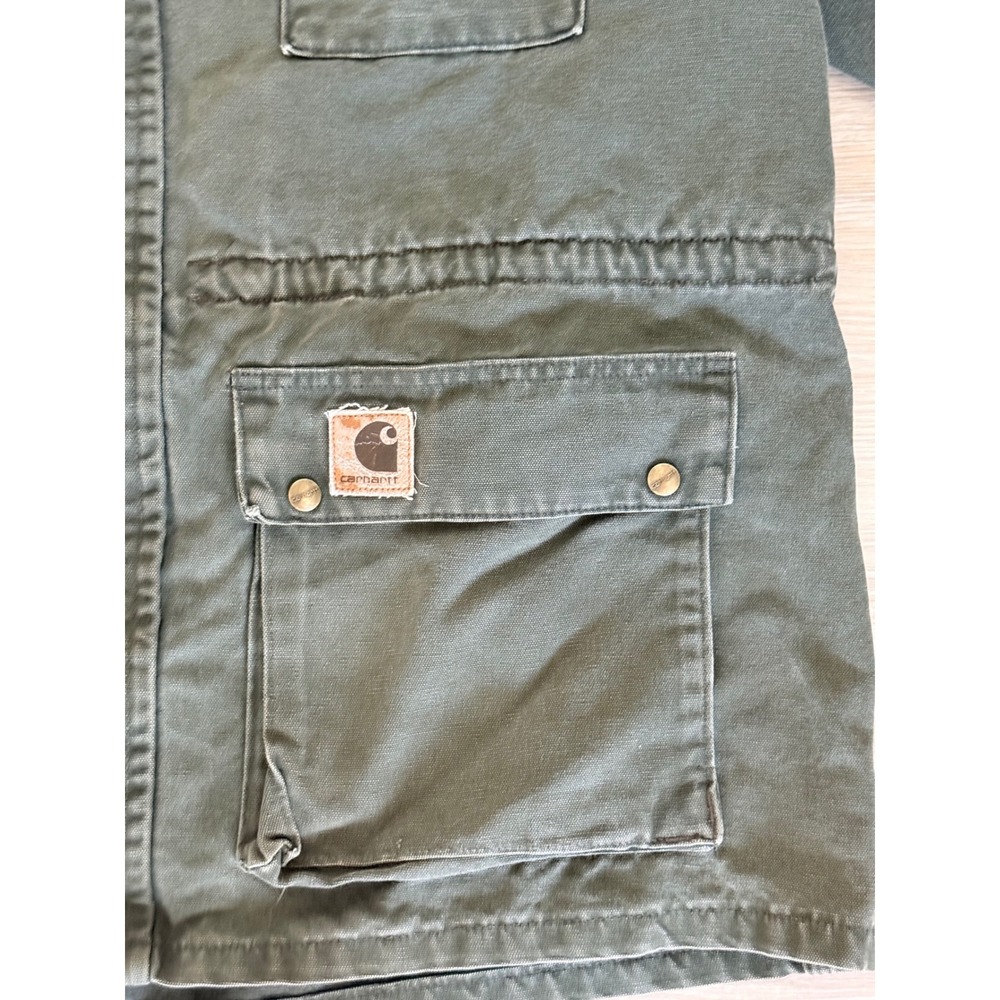Vintage Carhartt Chore Coat Green Duck Canvas Corduroy Collar Men's 2XL USA
